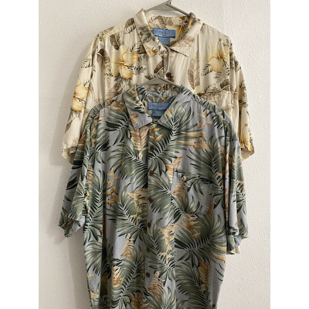 Bermuda Bay Men’s Hawaiian 100% Raw Silk Shirts Set Of 2 XXL Beach Tropical K14